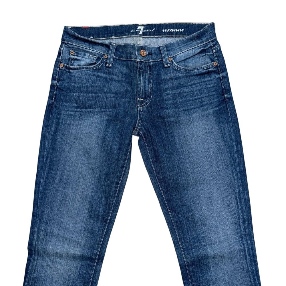 7 For All Mankind 7FAM Roxanne Womens Skinny Jeans 27 33 Medium Wash Embroidered - Picture 3 of 8